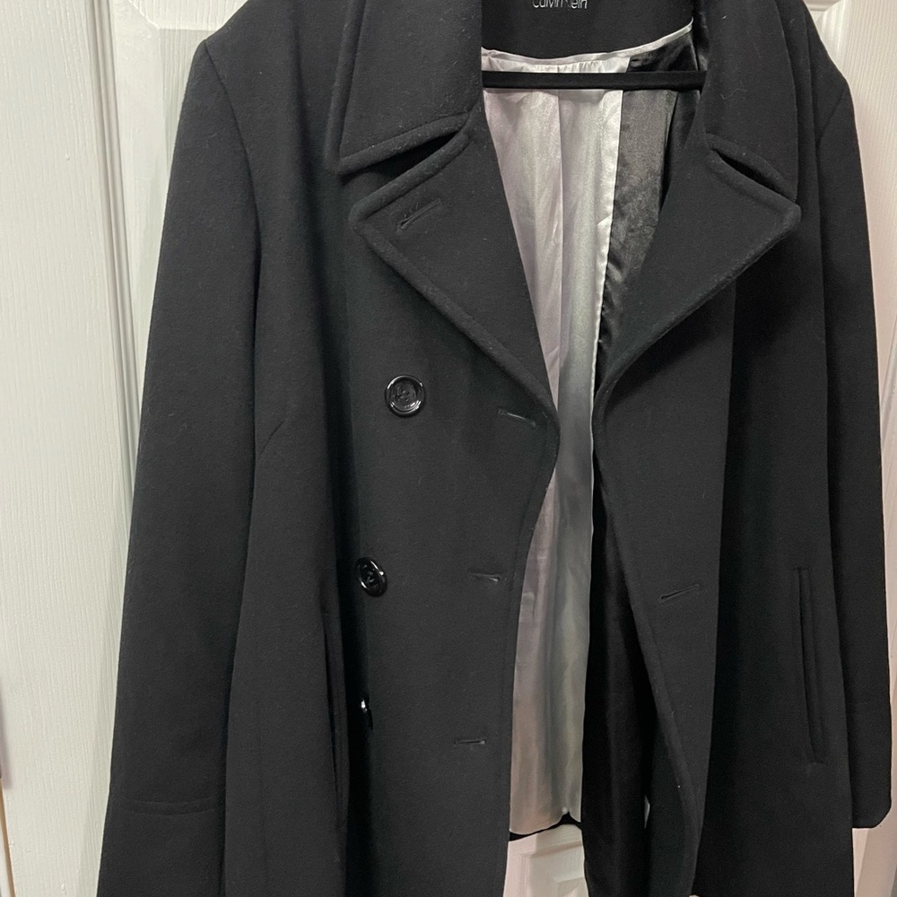 Calvin Klein Vintage Black Wool Cashmere Blend Peacoat Women's Approx SZ XL - Picture 10 of 15